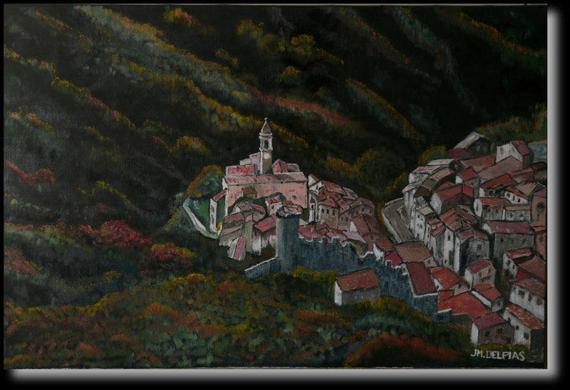 Mon village de Luceram. Vue du sentier de Peira Cava