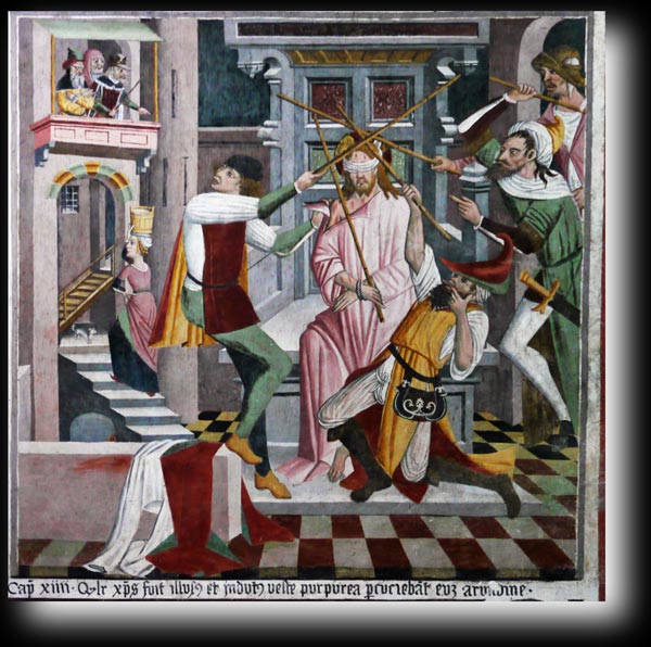 QVALITER CHRISTVS FVIT ILLVSIS ET INDVTVS PVRPVREA PERCVTIEBANT EVM ARVNDINE